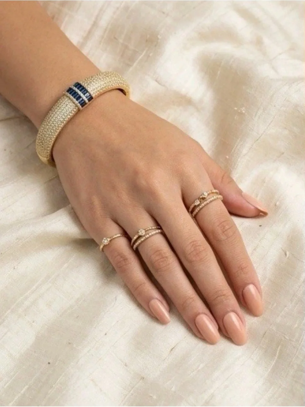 Gold Pavé Men's Bracelet with Blue Accent